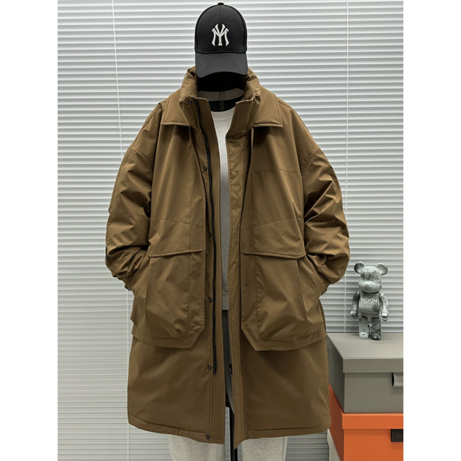 冬季新款中长款过膝立领潮牌纯色高品质风衣羽绒服外套男休闲防风