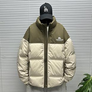 无帽立领拼色羽绒服男士冬季装大码胖子青少年软壳休闲羽绒外套潮