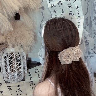 禅意手作花朵鸭嘴夹氛围感美女纯欲温柔侧边古风玫瑰新中式发饰