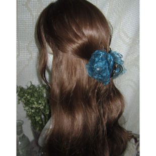 原创手作玫瑰古着复古法式温柔蓝绿色花朵鲨鱼抓夹古风发饰头发夹