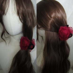 新中式复古干枯玫瑰花朵抓夹发夹女后脑勺半扎节日喜庆抓夹头饰