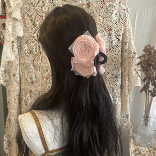 手作粉色花朵抓夹森系小清新鲨鱼夹复古温柔古风新中式旅行头饰