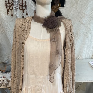 手作小众废土蕾丝花朵围巾流浪玫瑰复古亚森系古着披肩丝巾配饰