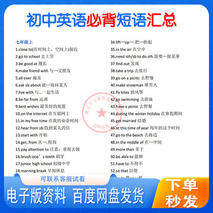 2026新版初中英语必背短语汇总中考复习700个短语词组电子版资料
