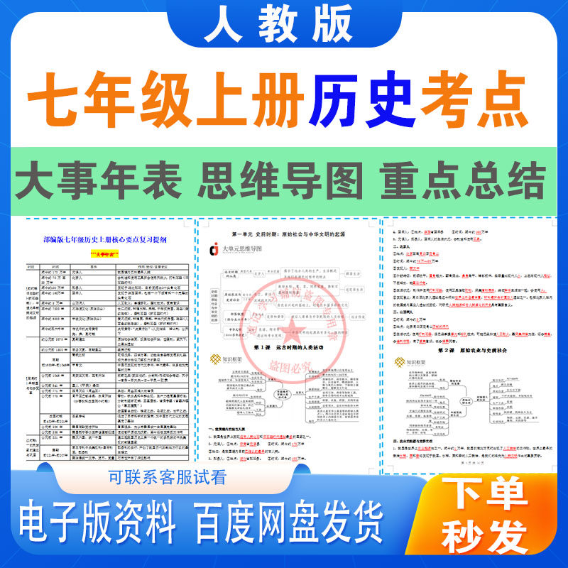 2026新版初中历史七年级上册知识点期末复习全高频考点清单电子版,商务/设计服务,设计素材/源文件,淘宝优惠券,粉丝福利购,淘宝优惠卷