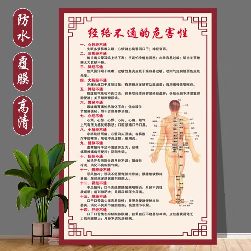 经络不通的危害性海报墙贴美容院养生馆装饰中医养生经络疏通墙贴