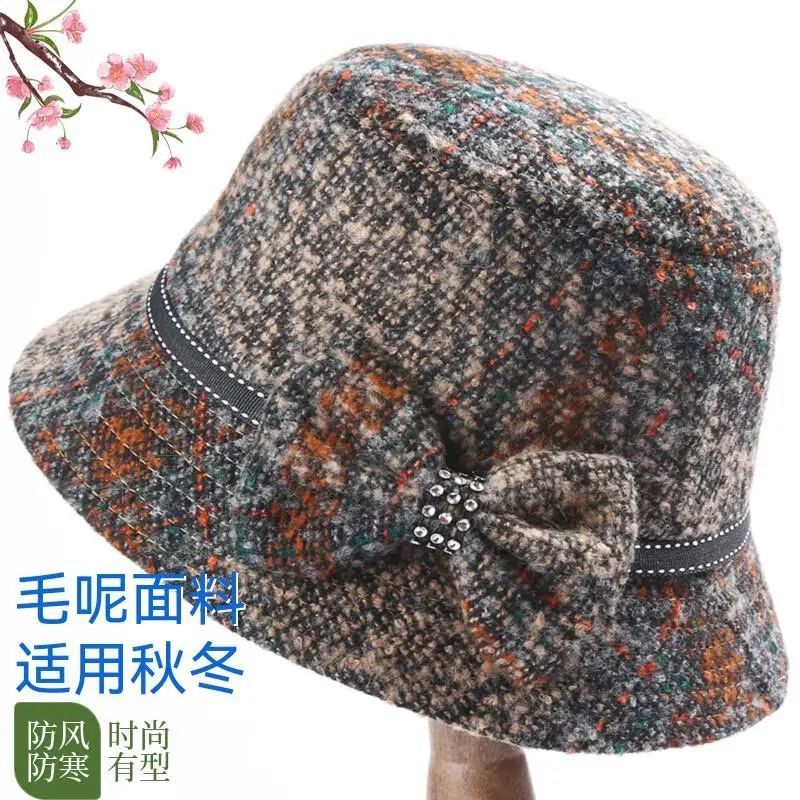 秋冬季中老年人时尚百搭渔夫帽女士奶奶布盆帽春秋妈妈毛呢礼帽