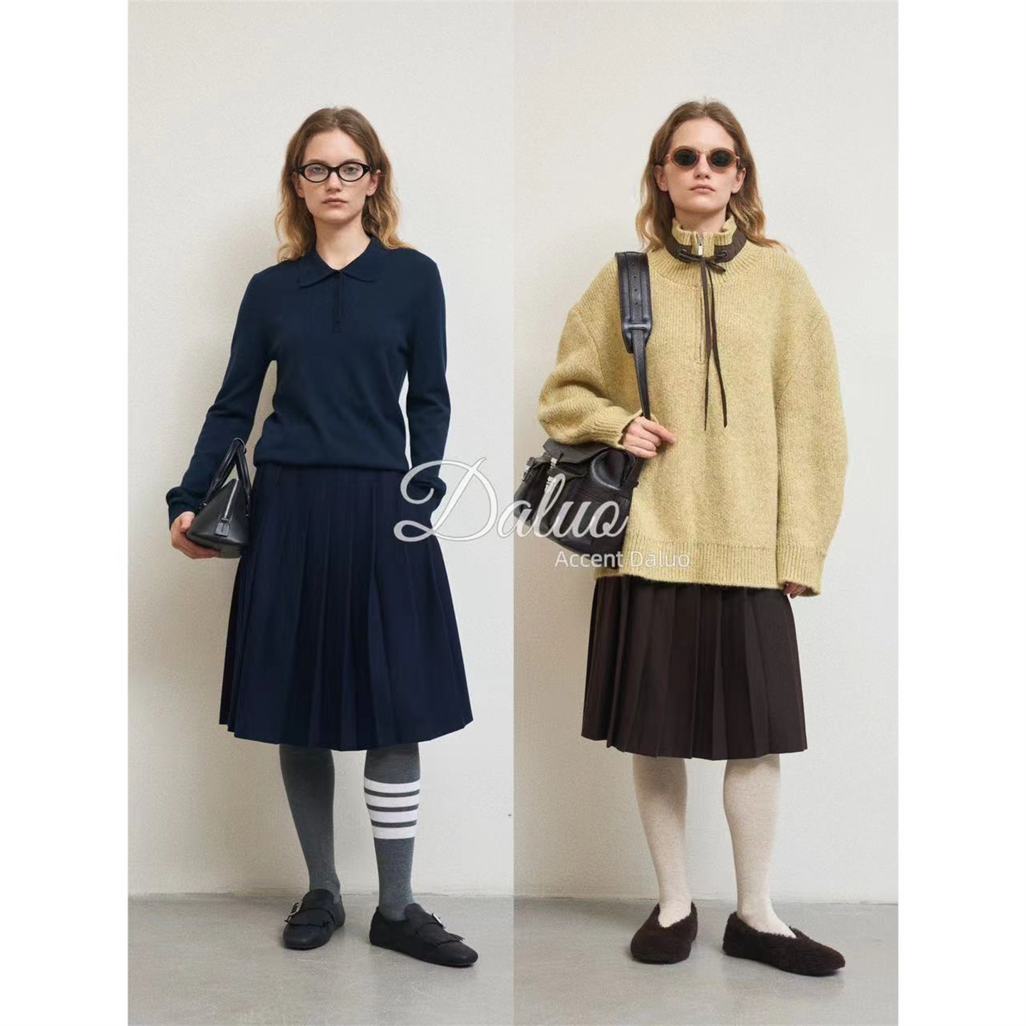 大罗Daluo 秋冬miu里miu气穿搭 高级羊毛呢A字百褶半裙伞裙女短裙