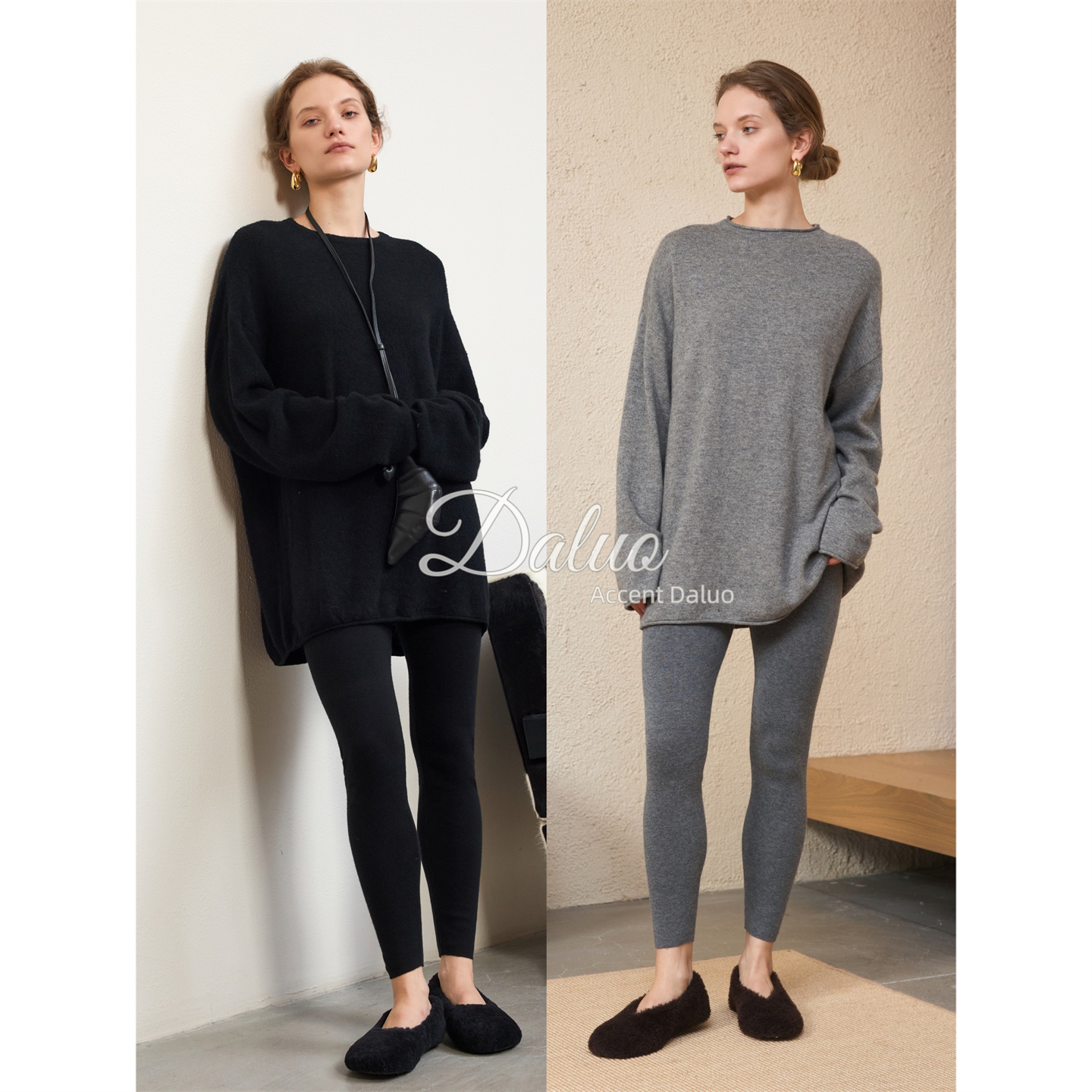 大罗Daluo 舒服山羊绒绵羊毛显瘦弹力针织打底裤女外穿25秋冬新款