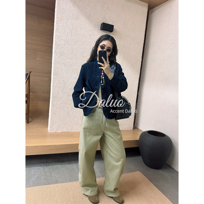 大罗Daluo25秋新款 复古老钱进口羊反绒两面穿精致花边立领短夹克