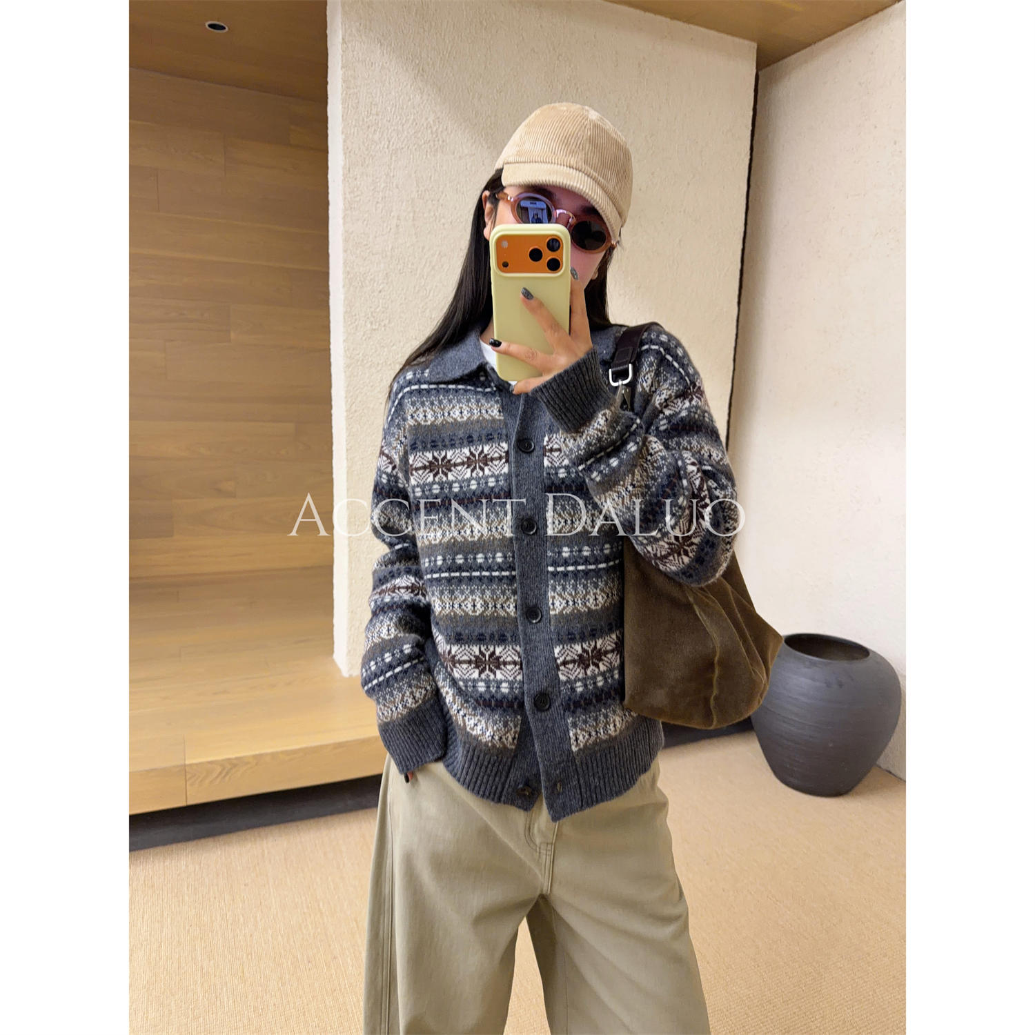 ACCENT DALUO 时髦游牧风重工A类绵羊毛百搭费尔岛毛衣开衫外套女