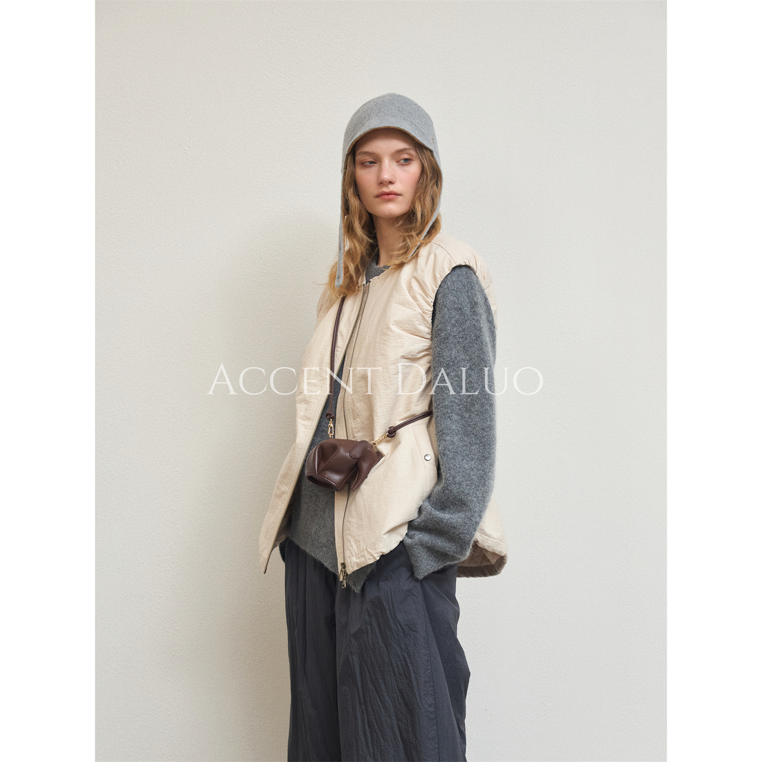 ACCENT DALUO叠穿神器 百搭圆领夹棉宽松廓形背心马甲女25冬新款