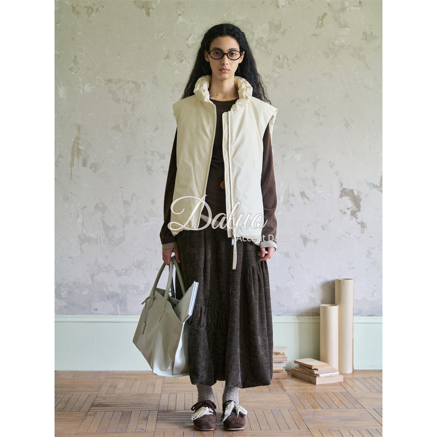 ACCENT DALUO25冬季 设计感花苞立领廓形百搭羽绒马甲/90白鸭绒女