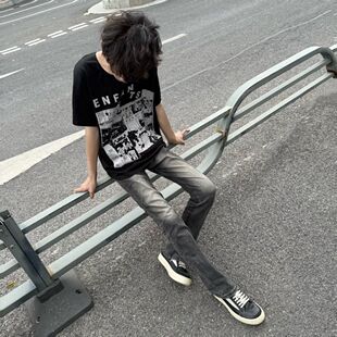 快手网红美式新款重磅纯棉高街潮流小众复古印花短袖男夏季T恤潮