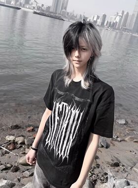 2yk哥特亚文化短袖T恤男女夏季宽松百搭街头小众视觉系中性上衣潮