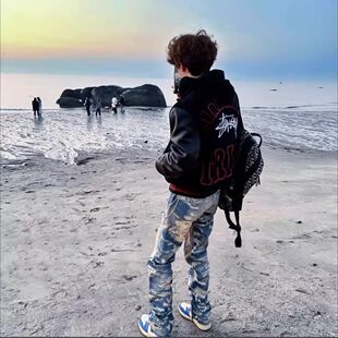 美式3D激光打印GVC牛王重工水洗vibe男女休闲直筒男女修身牛仔裤