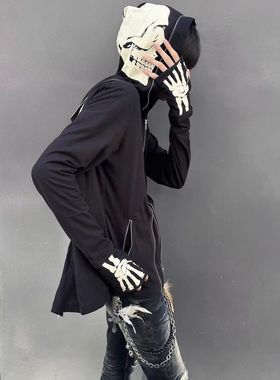 轻奢外套视觉系摇滚暗黑PPFM复刻骷髅骨骼拉链外套帽衫连帽开衫