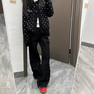 美式高街微喇叭牛仔裤男女情侣同款宽松休闲百搭长裤冬季加绒加厚