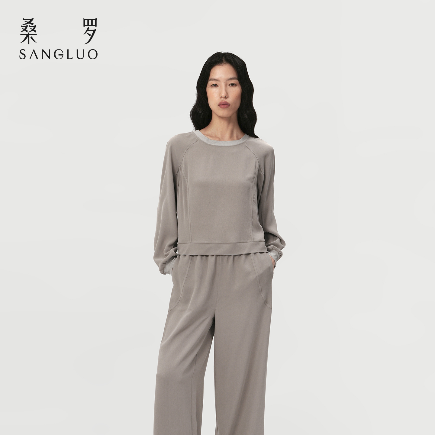 轻运动』100%桑蚕丝长袖休闲套装