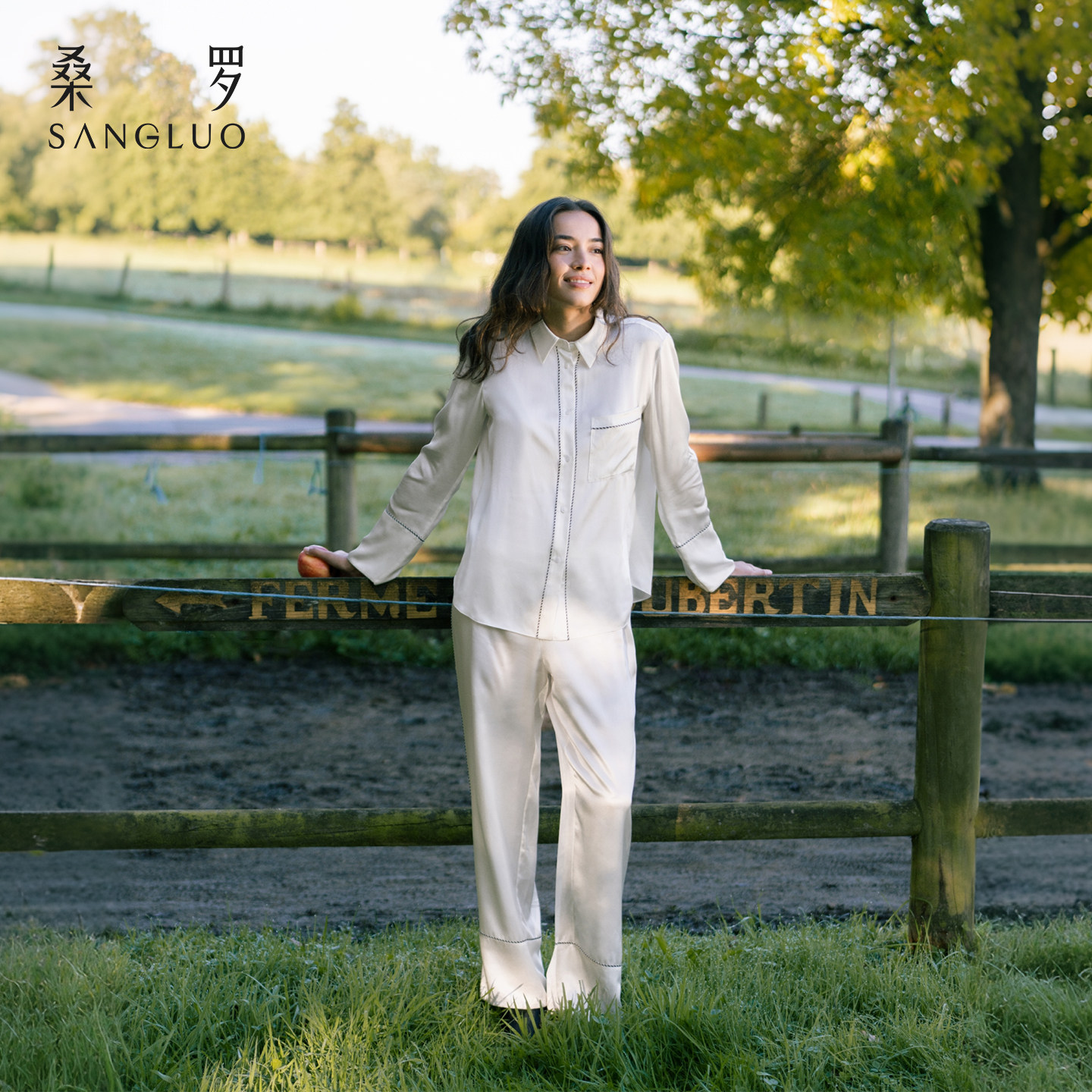 无色纯净』桑罗立领真丝睡衣套装100%桑蚕丝女长袖家居服可外穿