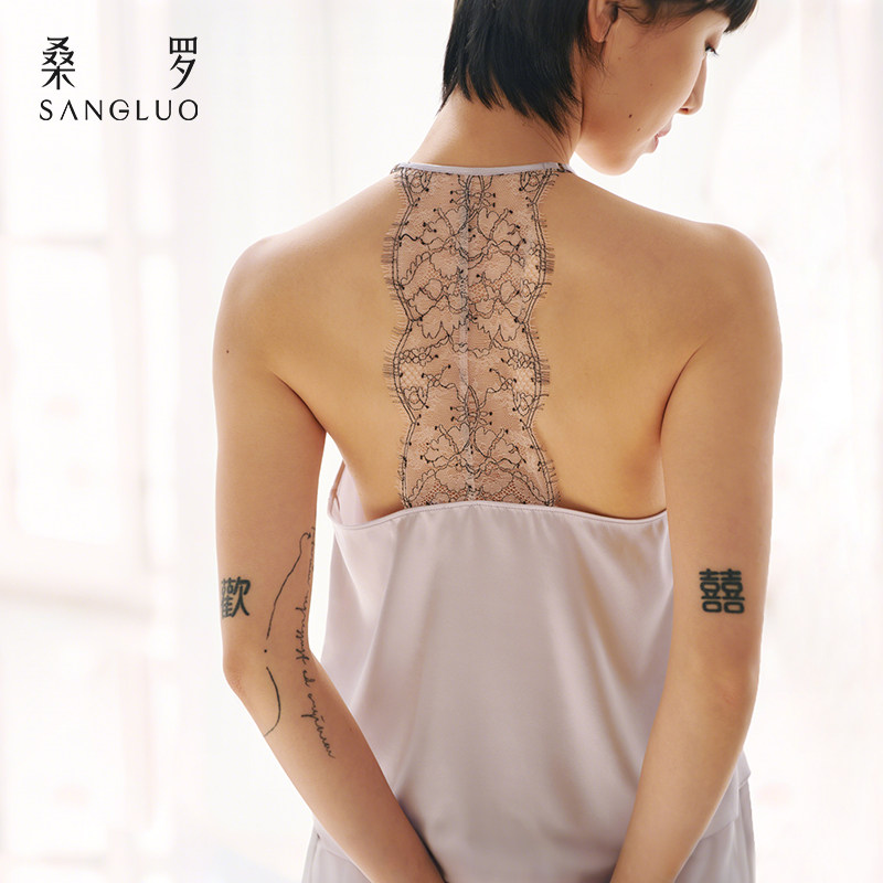 蕾丝露背』桑罗真丝吊带套装女2025年春夏新款法式性感可外穿睡衣