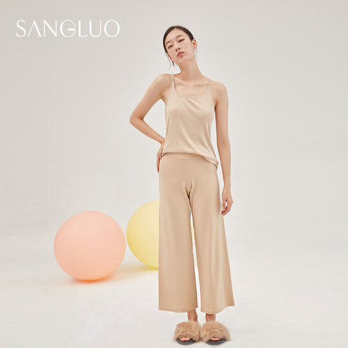 sangluo纯羊毛米色可外穿家居裤