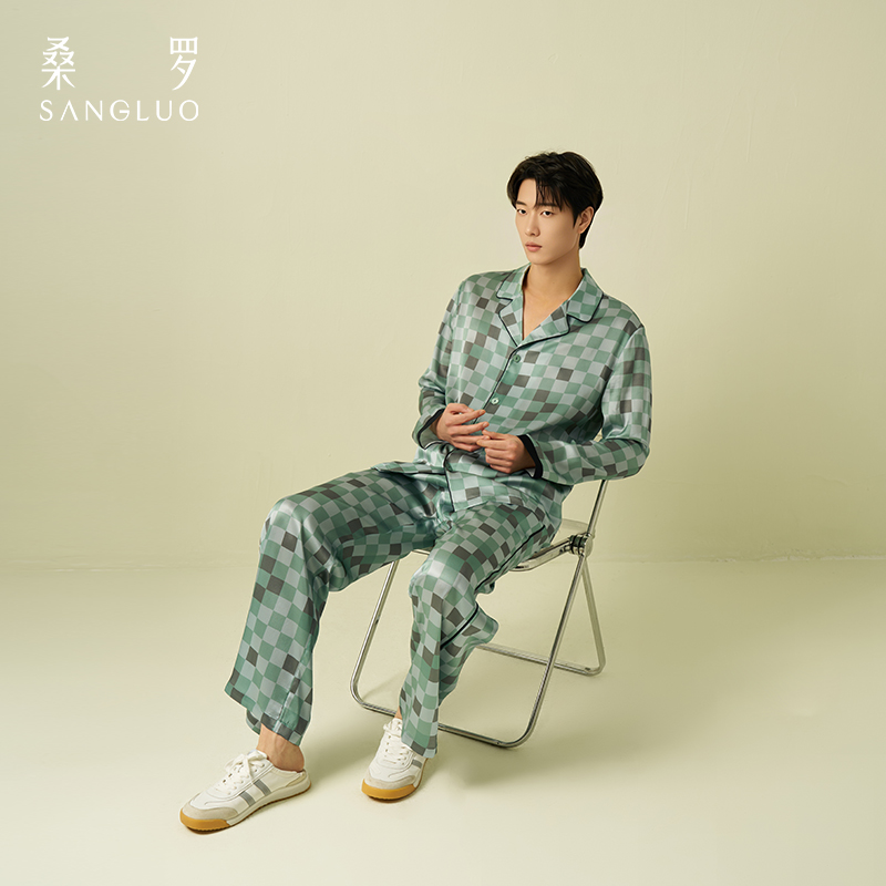 英伦风』100%桑蚕丝男士睡衣套装