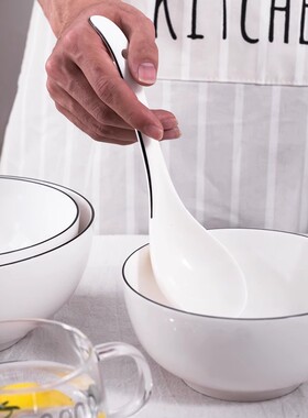 简约现代北欧黑边纯白色陶瓷碗 6英寸 大米饭碗 小汤碗 小面碗