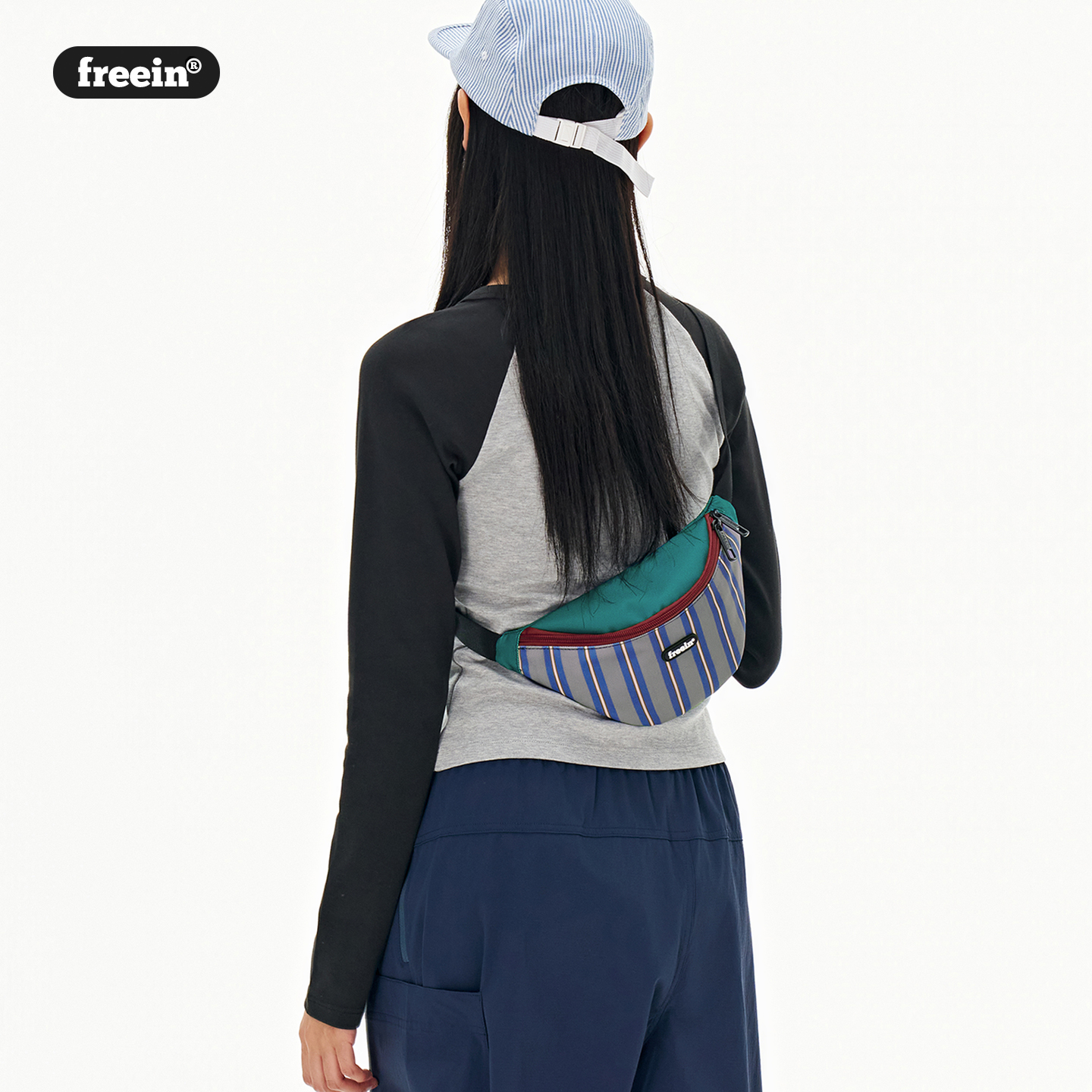FREEIN撞色条纹腰包手机包