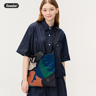 FREEIN原创印花斜挎包女上学通勤单肩包户帆布休闲大容量电脑包