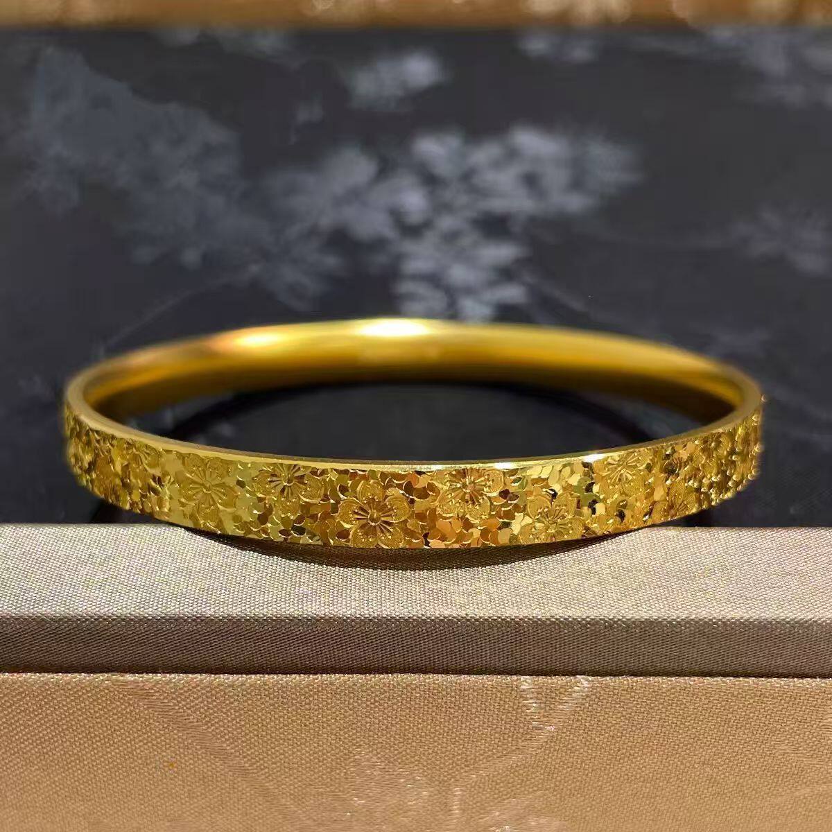 碎碎冰黄金手镯女款999足金碎冰冰实心金包银款情人节礼物送女友