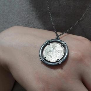 LuckCoin酷帅嘻哈风项链6便士硬币幸运四叶草欧美潮流百搭水晶