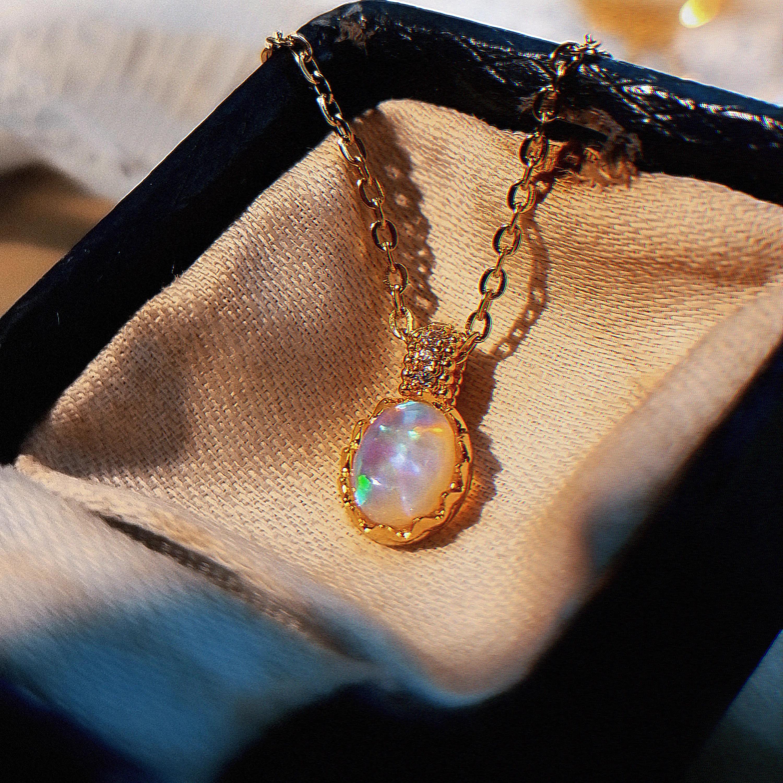 复古日系轻奢女项链欧泊