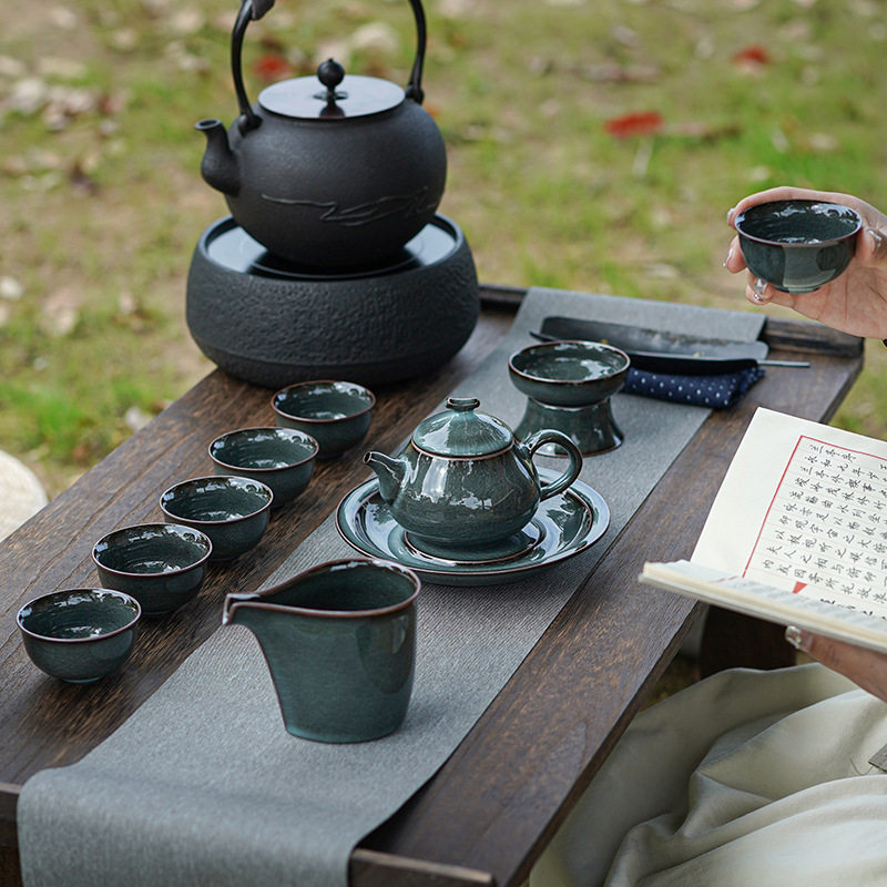 龙泉哥窑铁胎冰裂纹功夫茶具套装青瓷高端家用泡茶壶茶杯礼盒送人图片