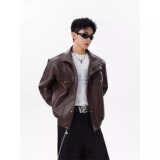 高街机车服皮夹克外套男宽松休闲防风痞帅短款立领pu皮衣PY804P65，男装皮衣，星座1013-2
