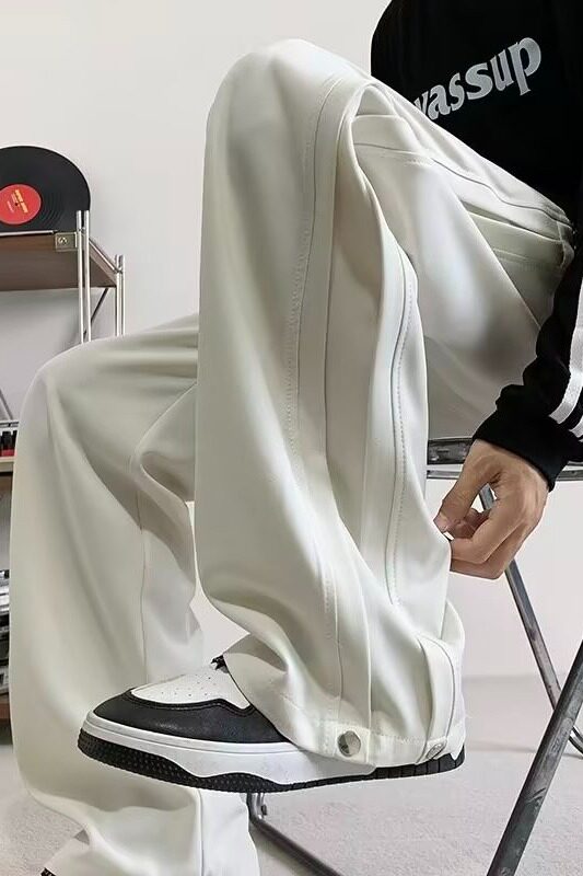设计白色西裤男女同款夏季薄款休闲直筒裤宽松垂感休闲裤XK322P38,男装西裤,星座1013-2