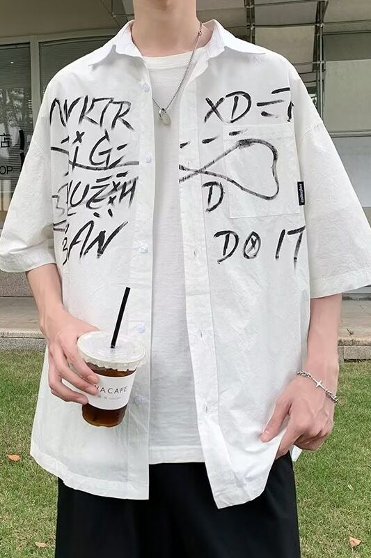 男潮青春流行潮流原宿五分袖标准衬衫气质时尚文艺夏季CS46P45,男装衬衫,星座1013-2