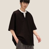 潮牌假两件短袖男夏季设计感V领T恤高街青少年宽松半袖衫T103P40，男装T恤，星座1013-2