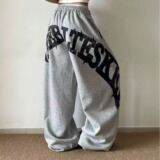 复古做旧字母印花抽绳情侣弯刀卫裤宽松爵士舞显瘦阔腿裤K8110P50，男装休闲裤，星座1013-2
