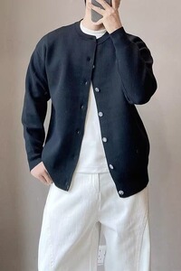 开衫圆领纯色宽松休闲慵懒风毛衣外套简约百搭针织衫男装M5819P55图片