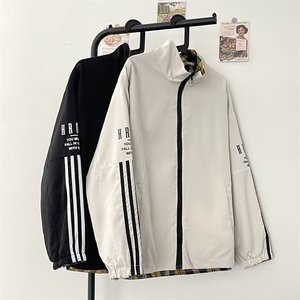 双面穿外套男士秋季港风日系格子夹克春秋装痞帅上衣服 JK350P50图片