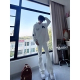 潮AR刺绣卫衣灰白重磅银狐绒立挺美式连帽宽松上衣男女W307P45，男装卫衣，星座1013-2