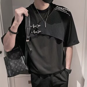 夏季设计感T恤男新款潮牌短袖上衣痞帅重磅宽松工装半袖t T305P40图片