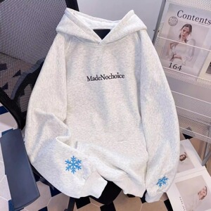 喜欢後背刺绣雪花字母重磅连帽运动衫情侣宽松百搭新款男W313P55