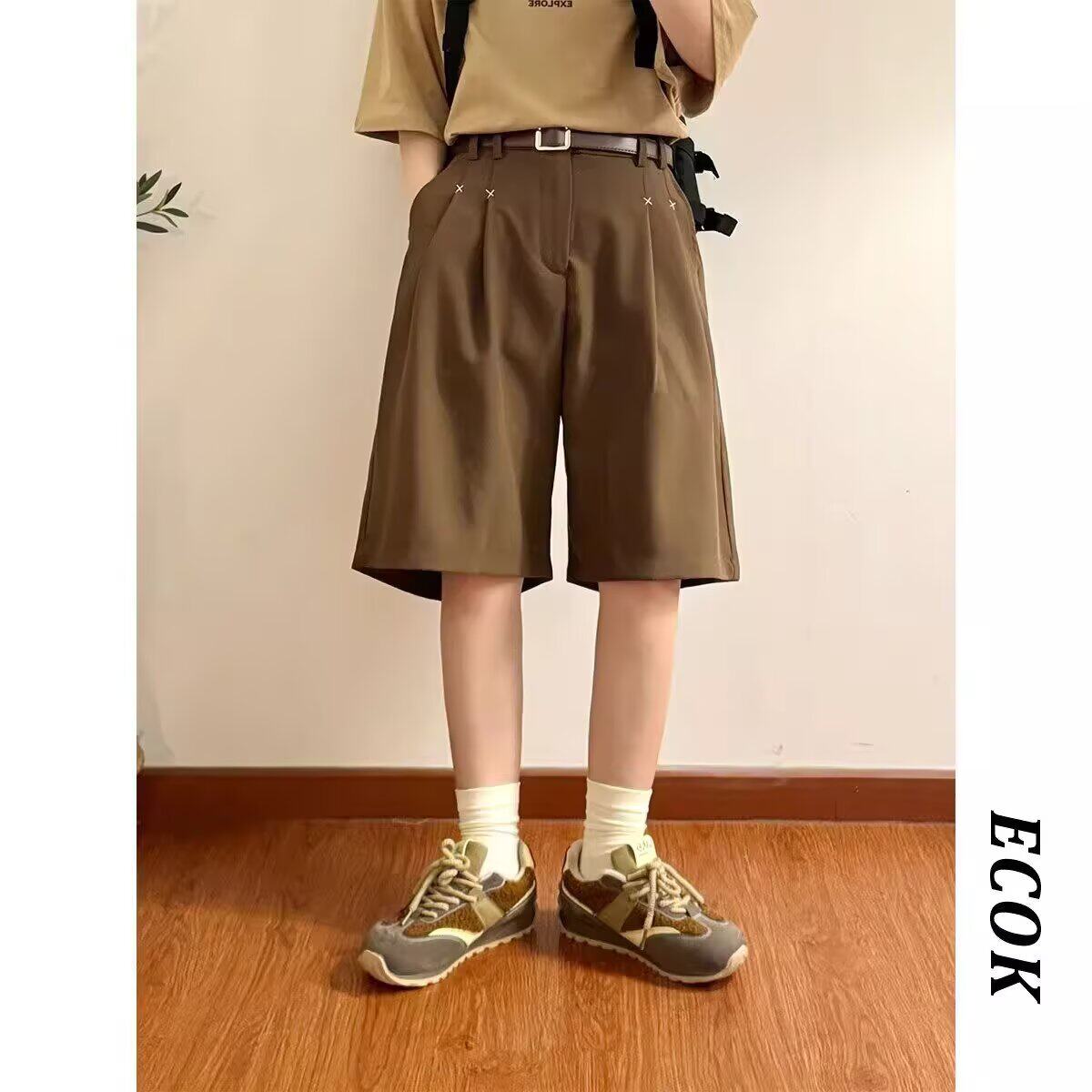 短裤男夏季日系复古垂坠感休闲中裤松紧腰宽松西装五分裤DK359P40,男装牛仔裤,星座1013-2