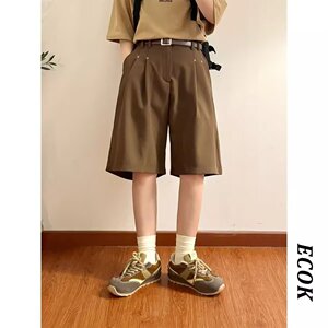短裤男夏季日系复古垂坠感休闲中裤松紧腰宽松西装五分裤DK359P40图片