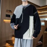 拼接撞色毛衣男冬季美式休闲个性针织衫宽松慵懒风毛线衣M300P55，男装针织衫/毛衣，星座1013-2