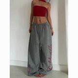 松弛感美式烫钻宽松爵士裤阔腿裤休闲运动卫裤jazz拖地裤K8104P48，女装休闲裤，星座1013-2