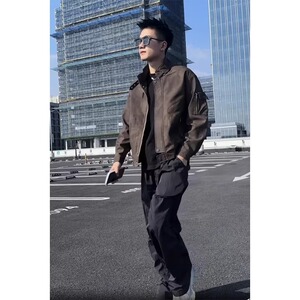 皮衣覆古脏脏外套男秋冬款痞帅工装夹克防风机车骑行服PY321P60图片