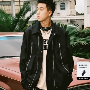 春秋翻领拉链外套男休闲痞帅日系复古设计感港风百搭夹克JK233P68图片